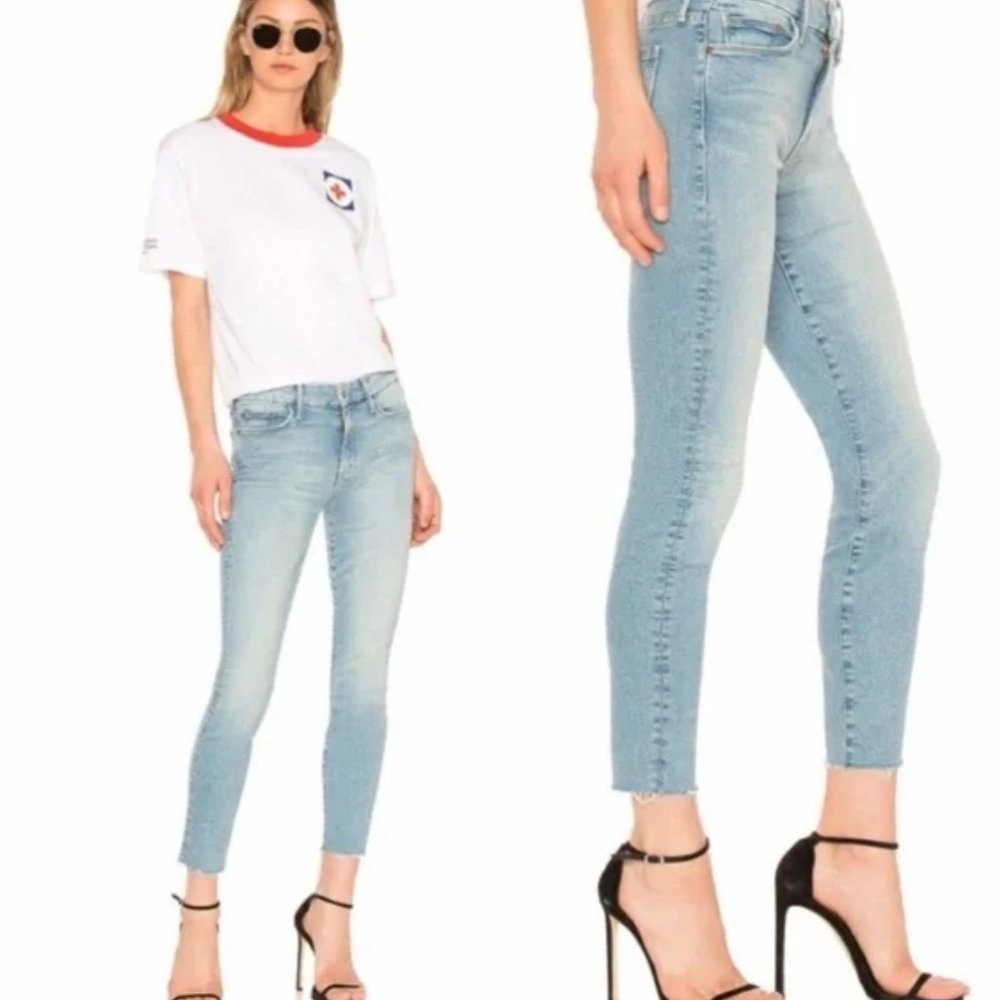 Mother The Looker Ankle Fray Jeans in Ready to Roll Wash sz 25